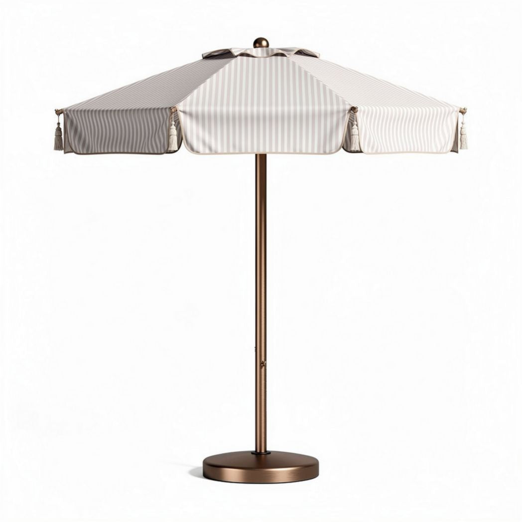 Sonnenschirm aus polyester mit streifen in beige und bronze 200 x 200 x 250 cm