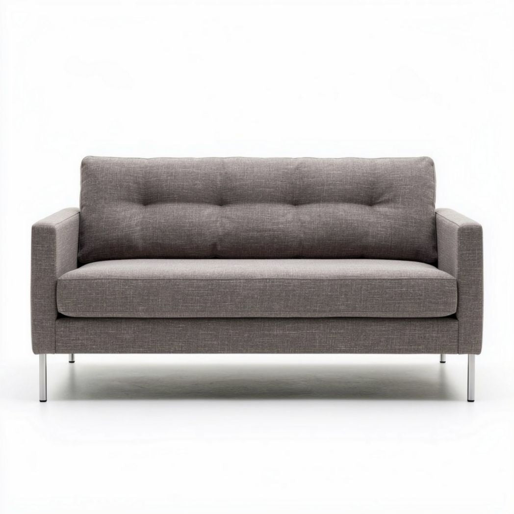 Zweisitzer sofa aus grauem stoff mit metallbeinen 150 x 75 x 80cm