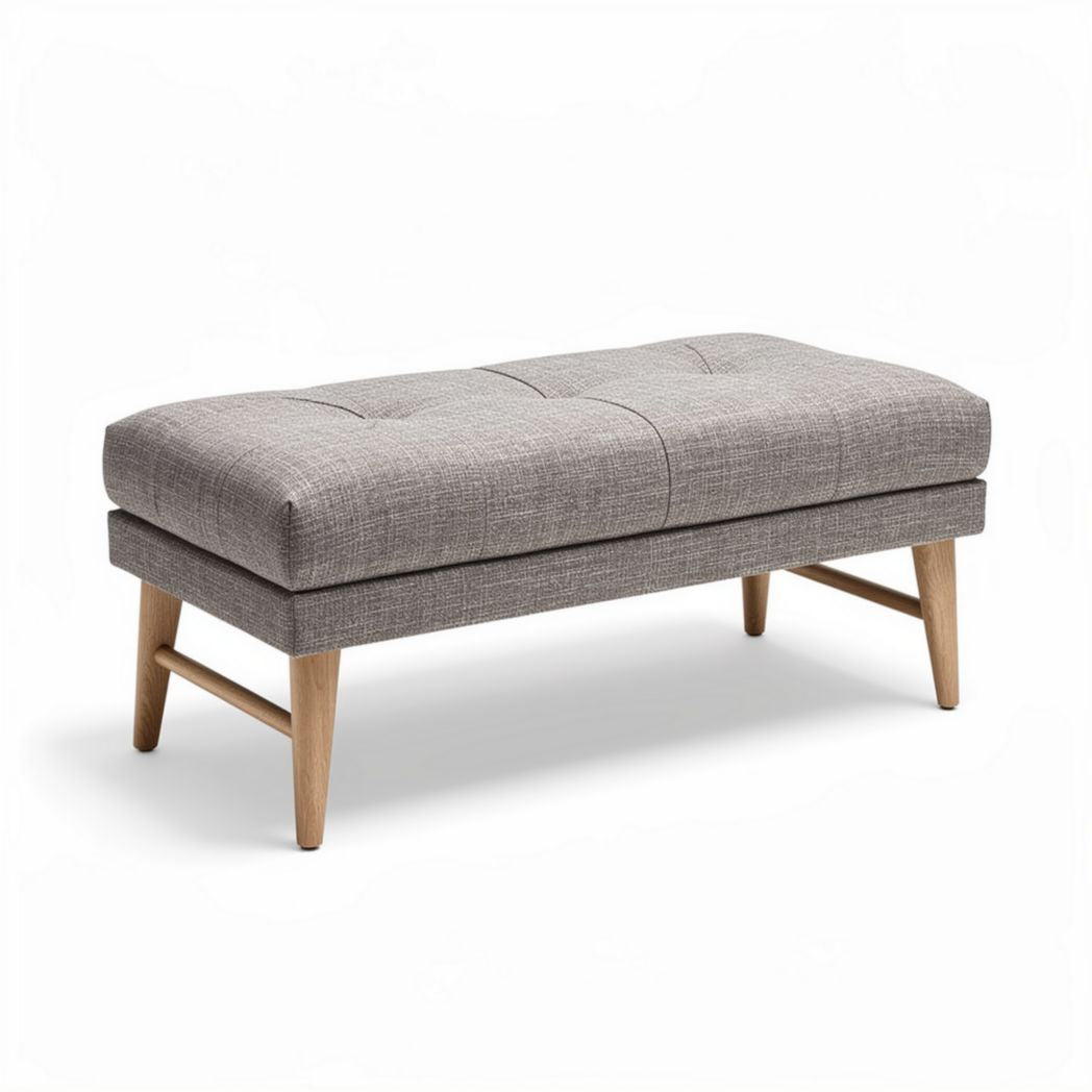 Sitzbank aus grauem Stoff mit Holzbeinen 120 x 60 x 45cm