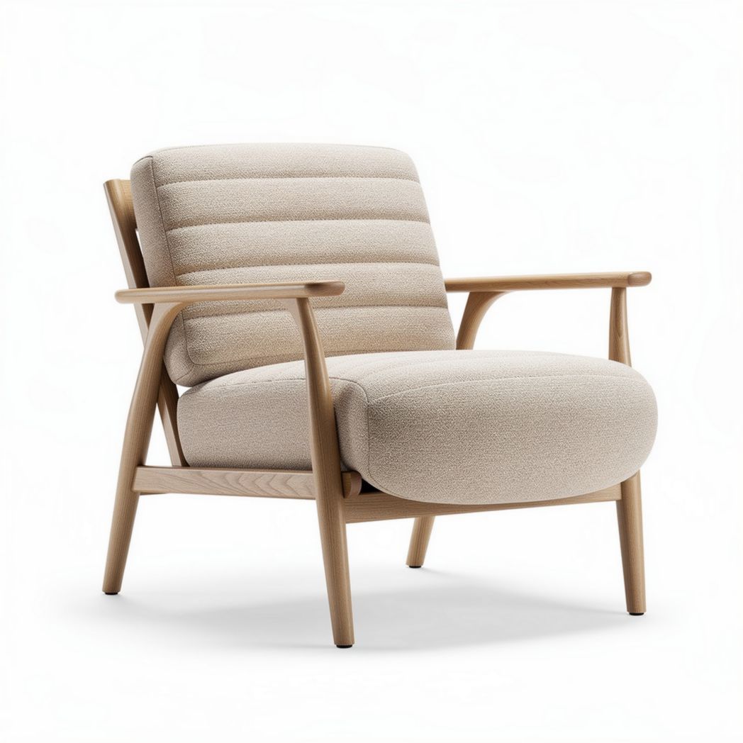 Sessel aus beige strukturiertem Stoff mit Holzgestell 80 x 70 x 75cm