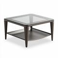 Kaffeetisch aus glas und metall mit ablagefläche 60 x 60 x 45 cm bruniert