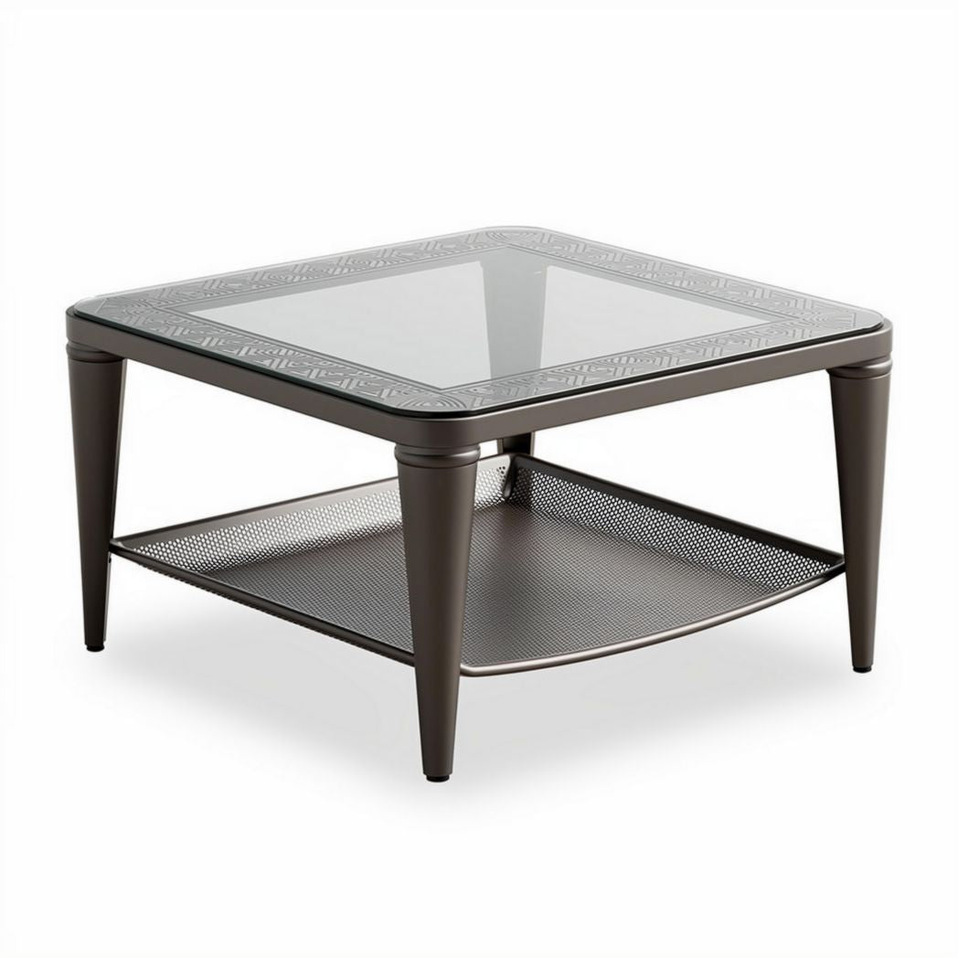 Kaffeetisch aus glas und metall mit ablagefläche 60 x 60 x 45 cm bruniert