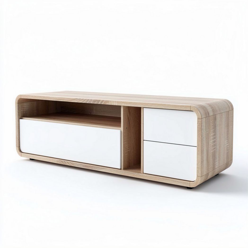 TV-unterschrank aus holz mit weißen schubladen 120 x 40 x 30cm