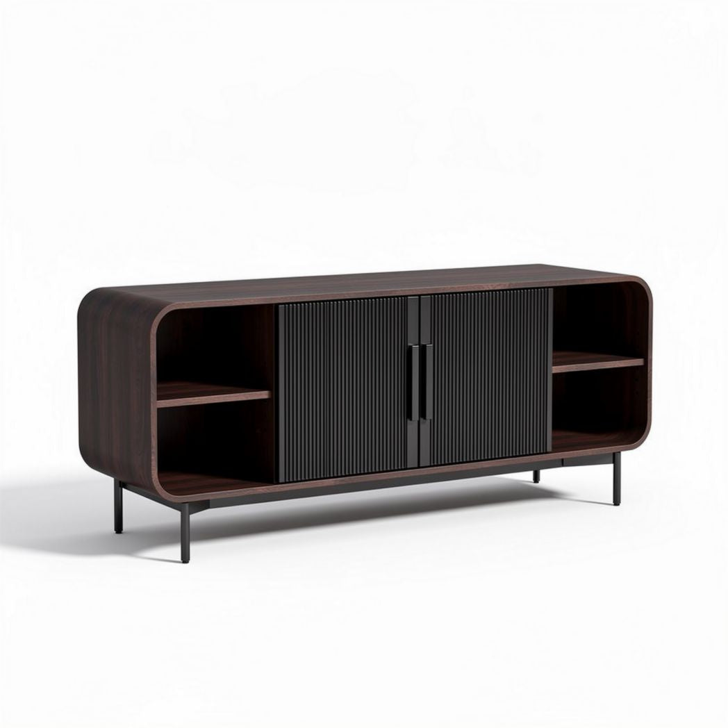 Fernsehmöbel mit zwei Türen in schwarz und holzfarben 150 x 40 x 50cm