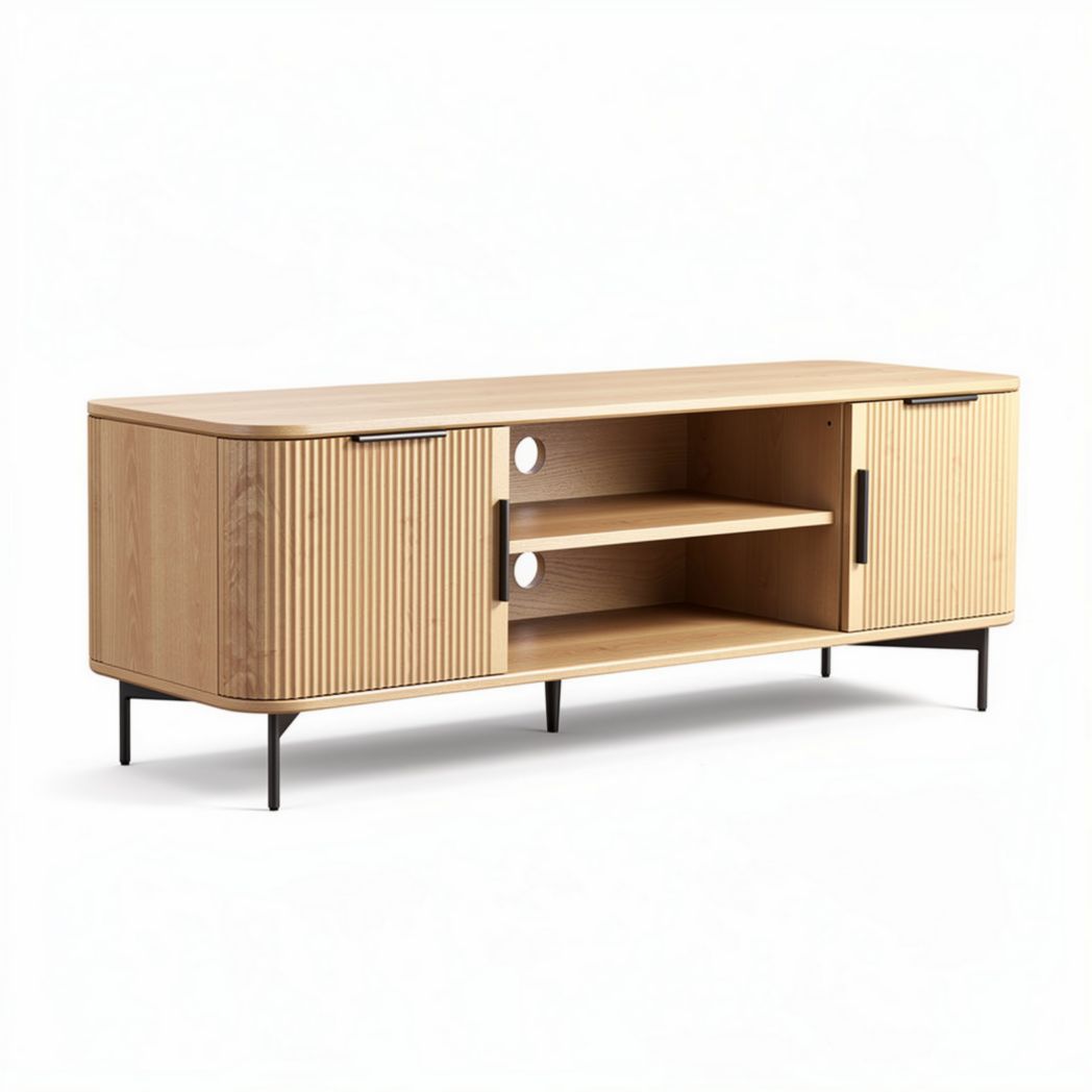 Fernsehschrank aus Eichenholz mit zwei Schubladen und offenen Fächern 150 x 40 x 50cm