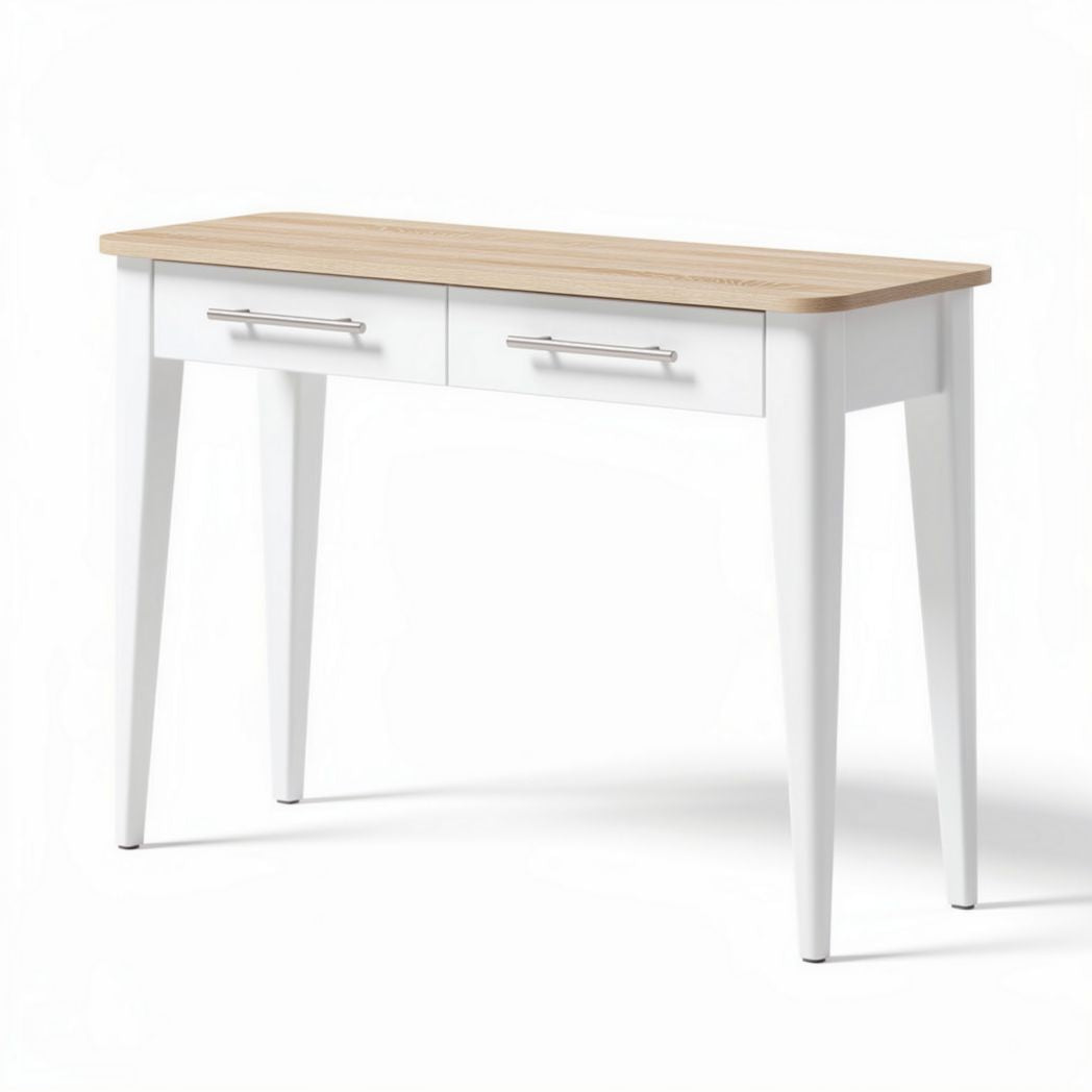 Schreibtisch mit zwei Schubladen aus Holz und weißer Lackoberfläche 120 x 50 x 75cm