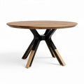 Runder tisch aus holz mit schwarzem metallgestell 90 x 90 x 75cm