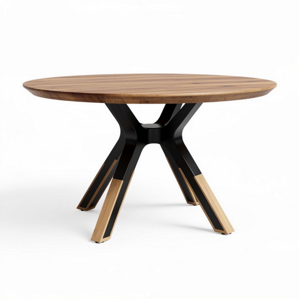 Runder tisch aus holz mit schwarzem metallgestell 90 x 90 x 75cm