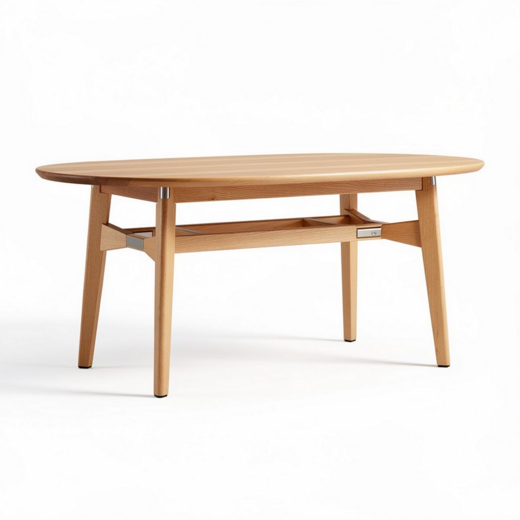 Esstisch aus holz oval 150 x 80 x 75 cm mit untererablage in naturfarbe